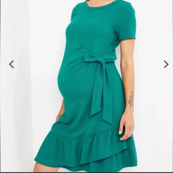 A Pea in the Pod | Dresses | A Pea In The Pod Euc Side Bow Tie Ruffle  Maternity Green Midi Dress | Poshmark
